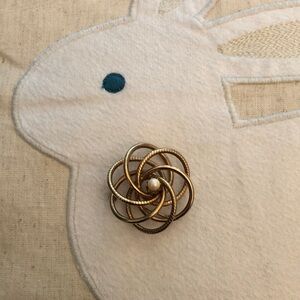 Gold-Tone Brooch with Pearl Accent
